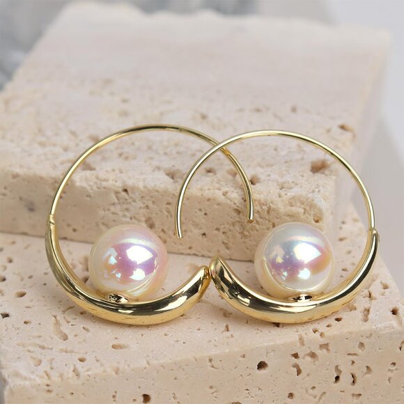 ⚡Gold Hoop Earrings with Pearl Elegant Dangle Earrings for Women Fashion Jewelry - Picture 4 of 7
